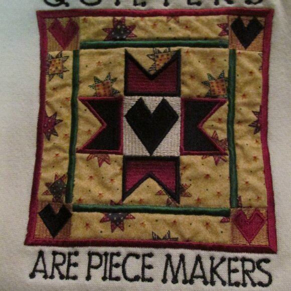 MZ ENERGY WOMEN'S SIZE L SWEAT SHIRT IVORY W APPLIQUE CALICO QUILT FOLK ART EMBR - Picture 6 of 9